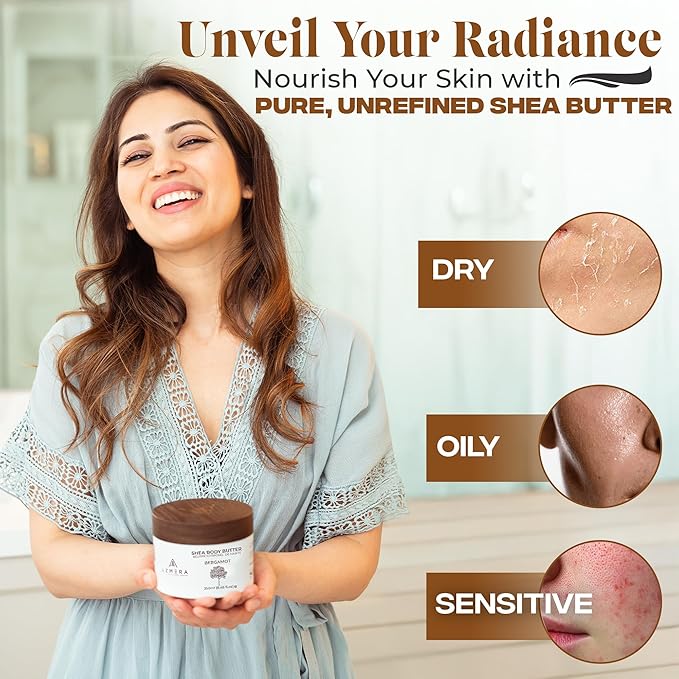AZMERA Handcrafted Whipped Shea Body Butter – Luxurious Moisturizer for Dry, Sensitive Skin with Bergamot, Argan Oil & Vitamin E – Vegan, Non-Greasy Skincare – 8.82 oz-VivaGrace Women