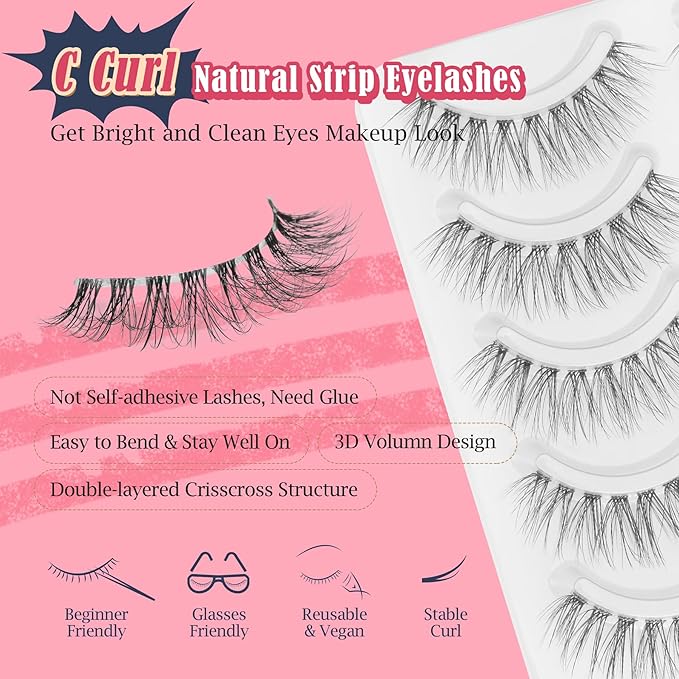 Wispy Lashes Natural Look False Eyelashes 13MM Eye Lash Pack 3D Volume Fake Eyelashes 7 Pair Siligli-VivaGrace Women
