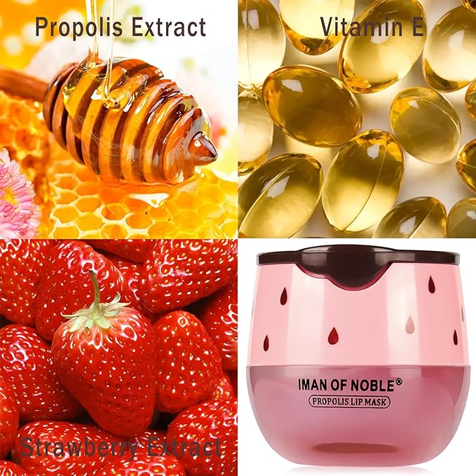 Strawberry Sleeping Lip Mask,Bee Lip Balm Lip Mask Honey Pot Propolis Moisturizing Lip Balm with Stick,Plumping Lip Hydrating Prevention Dry& Cracked Lip Scrubs Exfoliato Lip Wrinkle Care(Strawberry)-VivaGrace Women
