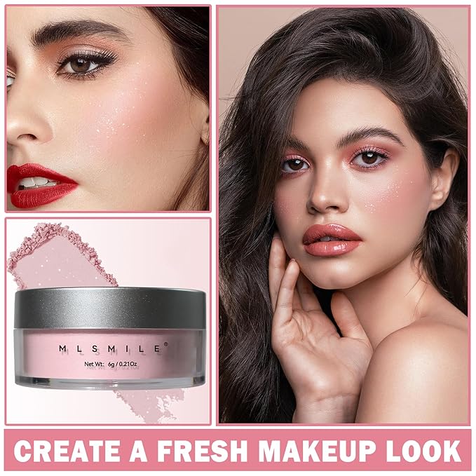 Oil Control Loose Powder Makeup Pink Translucent Setting Powder Shimmer Long Lasting Lightweight Polvo Traslucido Maquillaje Para Mujer Face Powder Makeup - 02 Pink Shimmer-VivaGrace Women