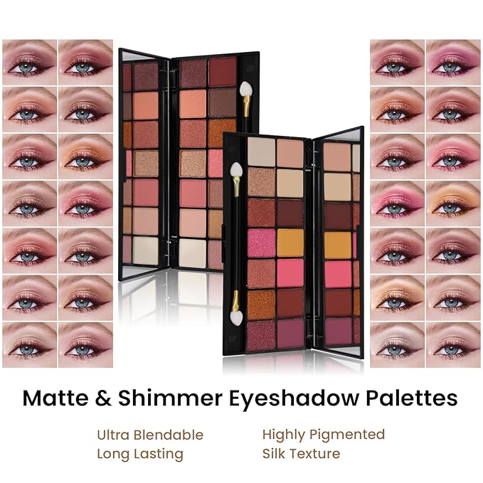 Makeup Present Set for Teen Girl Women, Travel Makeup Kit, Makeup Full Kit for Beginner, Makeup Bundle Include 2 Matte & Shimmer Eyeshadow Palettes, Liquid Glitter Eyeshadow & Eyeliner-VivaGrace Women