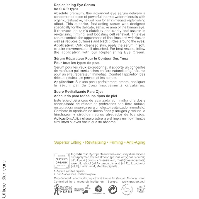 Gratiae Organics Replenishing Eye Serum, 1.02 Ounce-VivaGrace Women