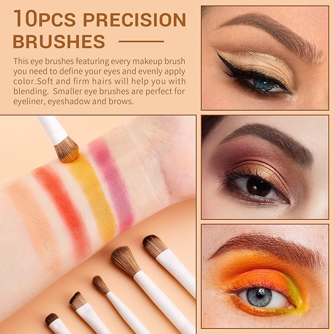Jessup Precision Makeup Brushes 10Pcs Eye Makeup Brush Set Premium Synthetic Eyeshadow Concealer Eyeliner Eyebrow Blending Highlight Brush, Light Grey T330-VivaGrace Women