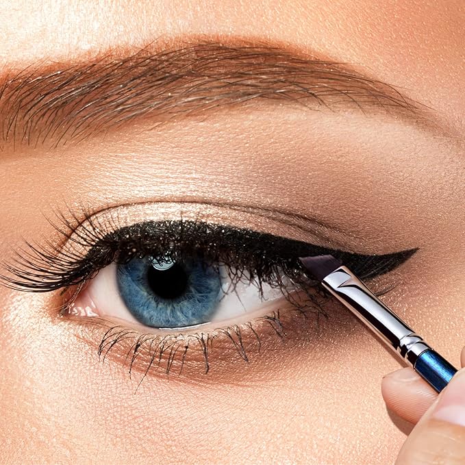 Eyeliner Brush Fine Angled - PRO Precision Gel Eye Liner Makeup Brush -Ultra Thin Slanted Flat Angle - Premium Cruelty Free Synthetic Bristles (E835 Blue)-VivaGrace Women