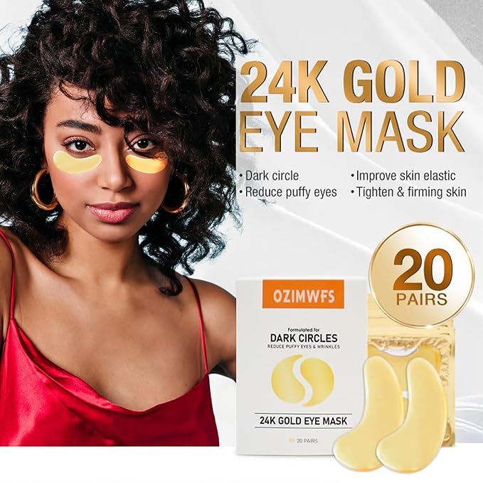 Organic 24K Gold Eye Mask with Collagen. Treatments reduce Puffy Eyes and Dark Circles Reduce Wrinkles and Fine lines-VivaGrace Women