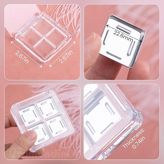 Framendino, 4 Sets Acrylic Empty Eye Shadow Pallet 4 Grids Eye Shadow Storage Case with Acrylic Seal for DIY Craft-VivaGrace Women