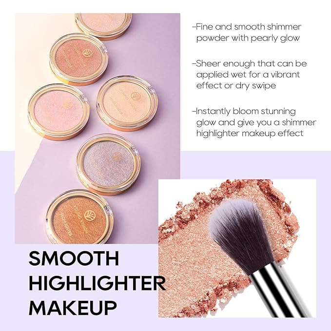 Baked Highlighter Powder Palette, Makeup Highlighter Powder Palette Sheer Shimmering Finish Face Highlighters Makeup Iluminadores de Maquillaje #05 Gold Brown-VivaGrace Women