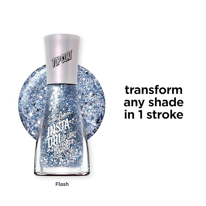 Sally Hansen Insta-Dri, Flash Top Coats, Quick Dry, Long Lasting, Sheer, Shimmery Blue Nail Polish