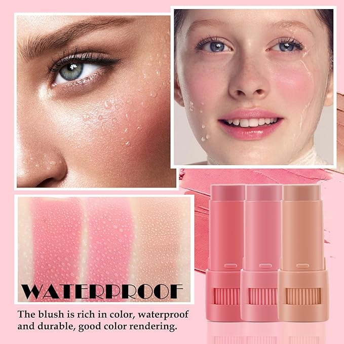 Cream Blush Makeup,Buildable Blush Stick for Cheeks,Matte Finish,Long Wear,Easy Application,Lightweight Multi Stick-VivaGrace Women