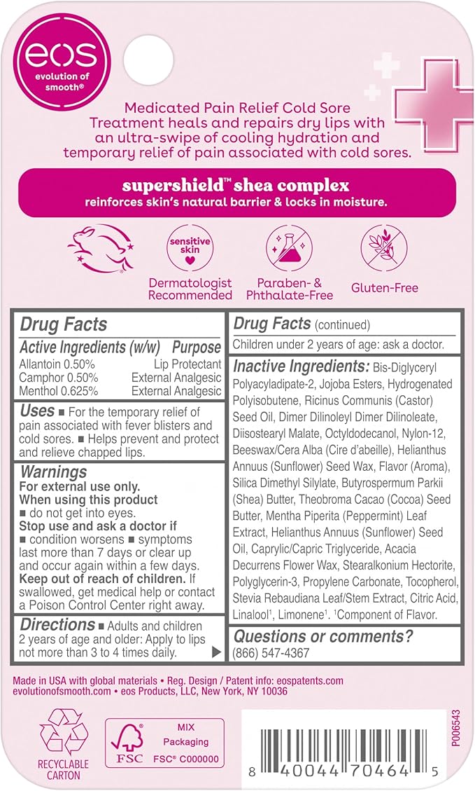 eos Medicated Lip Balm - The Fixer | Lip Care to Repair and Protect Chapped and Dry Lips | Instant Cooling and Pain Relief with Natural Ingredients | 0.35 oz-VivaGrace Women