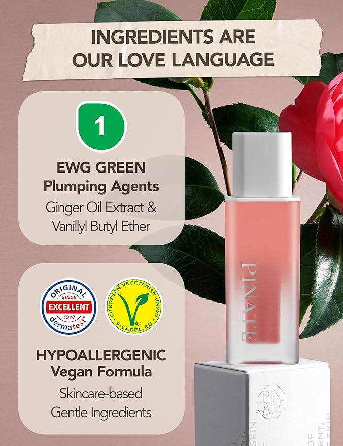 Natural Bloom Korean Lip Oil Serum 0.14 fl oz | Moisturizing Lip Booster Plumping Oil Tint Serum Enriched w/Camellia & Safflower Oils | Non-Irritating Color Changing Lip Oil (Pink Muhly)-VivaGrace Women