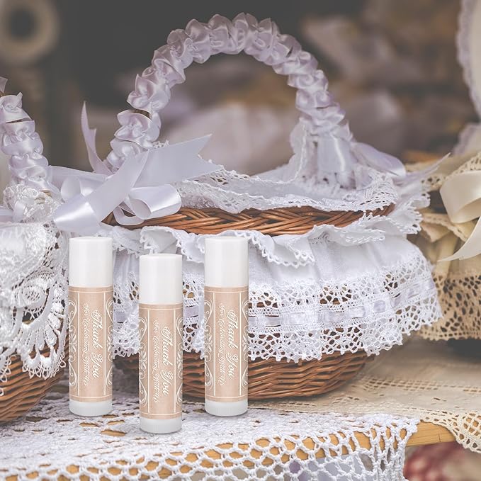 Dunzy 50 Pcs Thank You Gift Lip Balm Bulk Baby Shower Party Favors Bridal Shower Favor Lip Care with Assorted Fruit Flavors Thank You Lipstick for Guest Basket Gift Stuffer (Vintage)-VivaGrace Women
