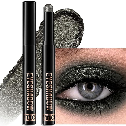 Black Shimmer Eyeshadow Stick, Waterproof Cream Eye Shadow Pencil Long-Lasting Crease-Proof Glitter Eyeshadow Crayon Smooth High Pigmented Highlighter Blendable Neutral Eye Shadow Liner Makeup-VivaGrace Women
