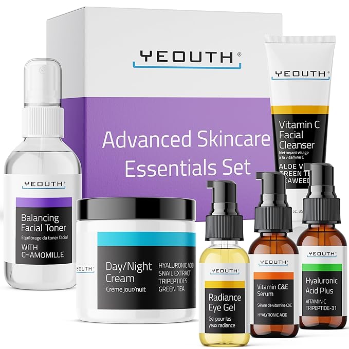 YEOUTH Skin Care Set: Hyaluronic Acid Serum, Vitamin C Serum, Face Cleanser, Toner, Under Eye Gel, Face Cream, 6-Piece Skincare Kit For Women & Men-VivaGrace Women