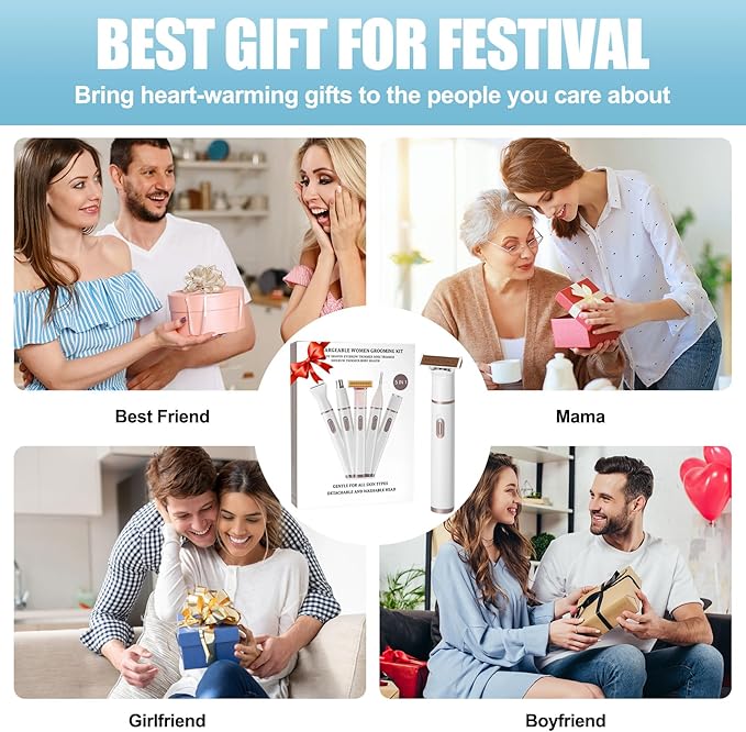 Women Face Epilator, 5 in 1 Epilator Hair Removal for Women, Electric Rechargeable Facial Hair Divice for Face,Lip,Chin with 5 x Replacement Heads, Nose Trimmer for All Skin Types-VivaGrace Women