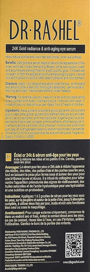 24K Gold Radiance Collagen & Anti - Aging Eye Serum, Helps To Reduce Wrinkle, Under eye Puffiness & Dark Circles, Size 1.01 Fl Oz (Pack Of 1)-VivaGrace Women