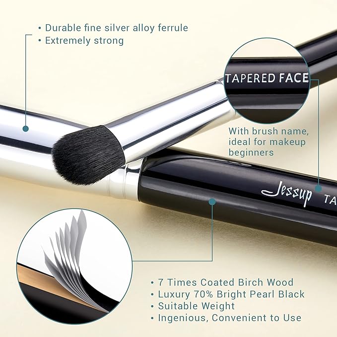 Jessup Makeup Brushes 15 Pcs Makeup Brush Set Beauty Cosmetics Make Up Powder Concealer Eyeshadow Eyeliner Blending Lip Brush Tools (Black/Silver) T092-VivaGrace Women