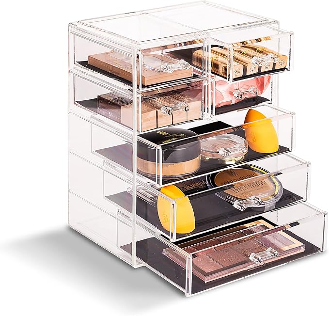 Sorbus Acrylic Makeup Organizer - Organization and Storage Case for Cosmetics Make Up & Jewelry - Big Clear Makeup Organizer for Vanity, Bathroom, College Dorm, Closet, Desk (3 Large, 4 Small Drawers)-VivaGrace Women