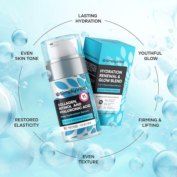 SimplyVital Moisturizer for Neck & Décolleté – With Collagen, Retinol, Peptides & Hyaluronic Acid – Anti-Aging Hydration – Made in USA – 1 fl.oz-VivaGrace Women