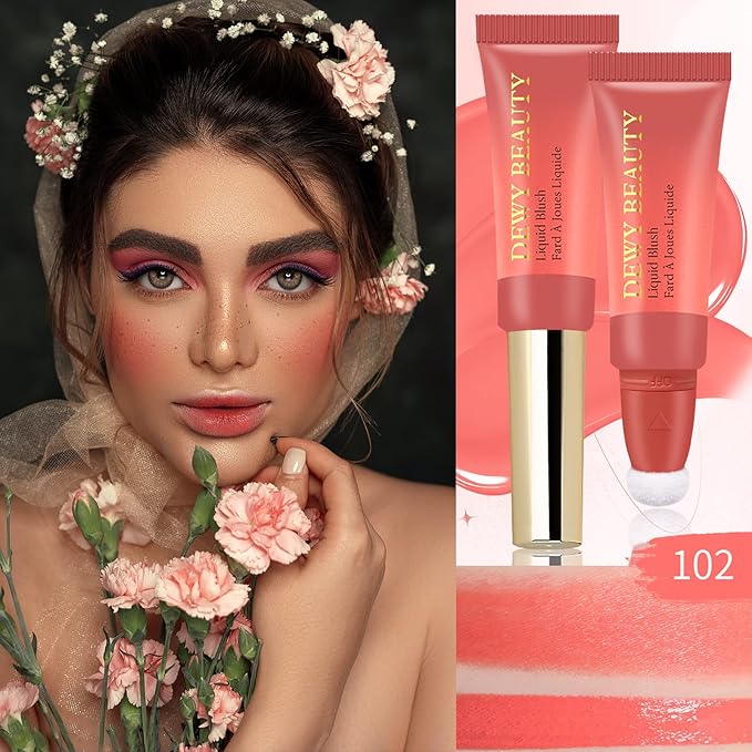 Liquid Blush Makeup Wand, Cream Liquid Blush with Cushion Applicator For Cheeks Tint, Natural-looking, Glow Dewy Finish, Weightless Blendable Liquid Blush Stick | #102 ENERGETIC-Coral Orange-VivaGrace Women
