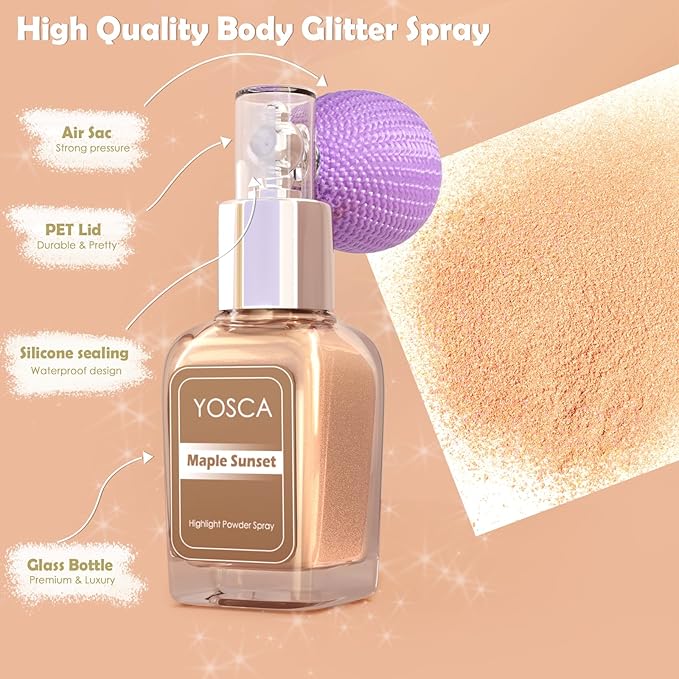 Highlighter Powder Spray, 20ML Cosmetic Grade High Gloss Body Shimmer Powder Fairy Dust Highlighter Sparkle Face Makeup Setting Magic Diamond Glitter Spray Shimmer Face Body Skin Hair Clothes-VivaGrace Women