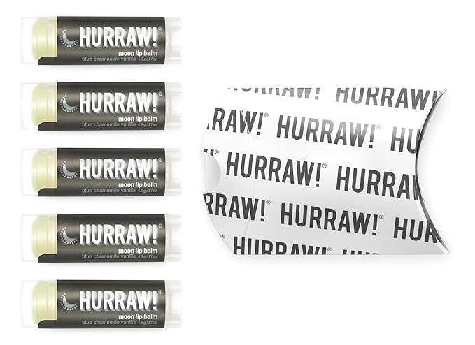 Hurraw! Moon Night Treatment (Blue Chamomile, Vanilla) Lip Balm, 5 Pack: Organic, Certified Vegan, Cruelty and Gluten Free. Non-GMO, 100% Natural Ingredients. Bee, Shea, Soy and Palm Free. Made in USA-VivaGrace Women