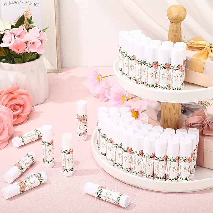 Dunzy 50 Pcs Thank You Gift Lip Balm Bulk Baby Shower Party Favors Bridal Shower Favor Lip Care with Assorted Fruit Flavors Thank You Lipstick for Guest Basket Gift Stuffer (Wedding)-VivaGrace Women