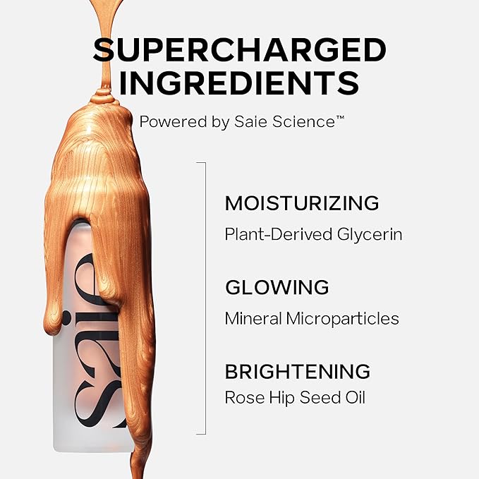 Saie Mini Glowy Super Gel - Hydrating Makeup Primer and Illuminating Glow Serum Enriched with Vitamin C and Squalane Oil - All-Over Liquid Highlighter Makeup for Instant Glass Skin - Sunglow (0.5 oz)-VivaGrace Women