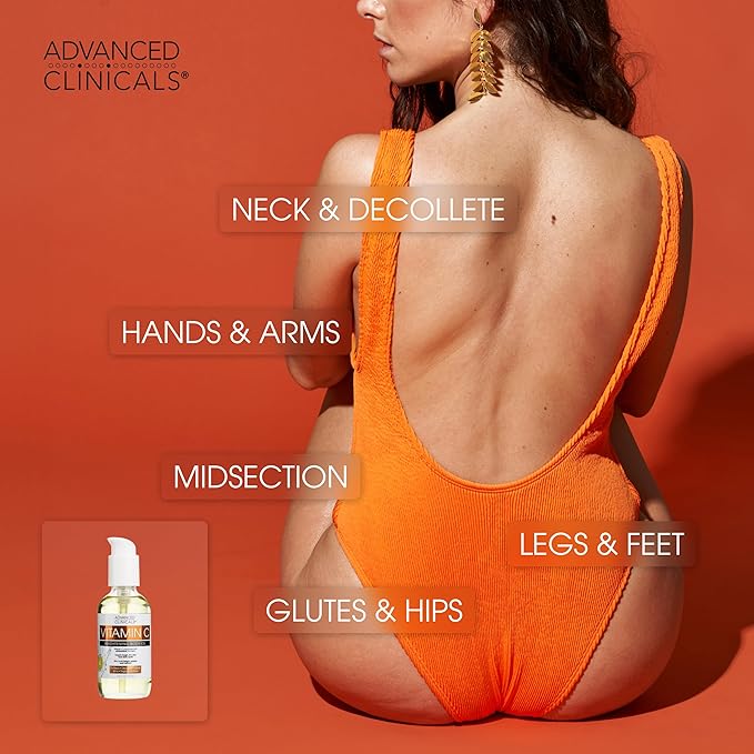 Advanced Clinicals Brightening Vitamin C Cream Moisturizer + Vitamin C Body Oil 2pc Skincare Set | Nourishing, Brightening, & Hydrating Body Oil & Body Lotion To Improve Appearance Of Dark Spots, 2pc-VivaGrace Women
