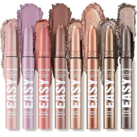 LANGMANNI Eyeshadow Stick,8 PCS Waterproof Multi-Color Eyeshadow Pen Set,Creamy Long-Lasting Eye Makeup Kit,Natural & Shimmer Shades Contour Stick,Perfect Gifts For Women (#G-8 Colors)-VivaGrace Women