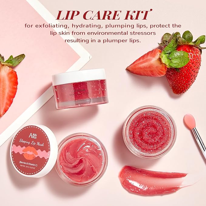 Lip Balm & Moisturizer Set, Lip Scrub & Lip Sleeping Mask- Overnight Treatment Lip Care Products | Moisturize & Nourish, Dry Cracked Lips, Intense Hydration with Vitamin C-VivaGrace Women