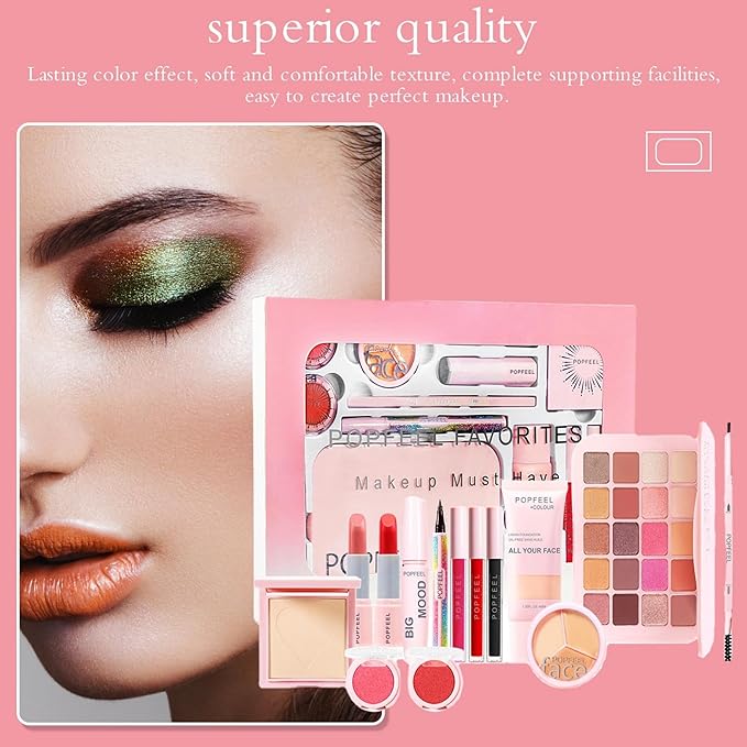 All In One Makeup Kit,Makeup Gift Set for Women Beginners,20 Colors Eyeshadow Palette, Lipstick, Eyebrow Pencil, Eyeliner & Mascara, Concealer Foundation Makeup Kit for Girls.-VivaGrace Women