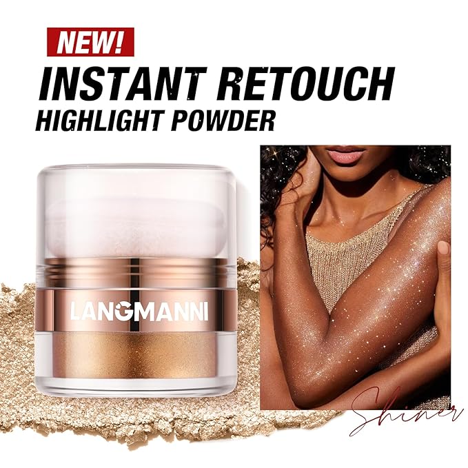 Glitter Body Highlighter Powder Body Shimmer Sparkle Face Brightening Highlighter Powder for Face Eyes Body Glow Makeup With sponge head(Purple)-VivaGrace Women