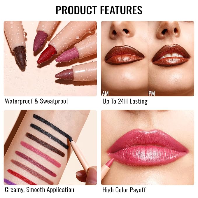 Oulac Red Lipstick & Lipliner Set High Impact Lipcolor with Moisturizing Formula, Vegan Beauty, Full-Coverage Lip Color, Gift Lipstick for Women, 4.3g X 3PCS, LL07+03+04-VivaGrace Women