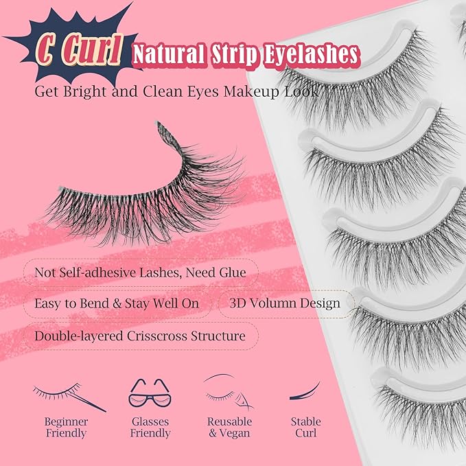 False Lashes Natural Look Wispy Eyelashes 13MM Eye Lash Pack for Daily C Curl Natural Lashes 7 Pair Siligli-VivaGrace Women