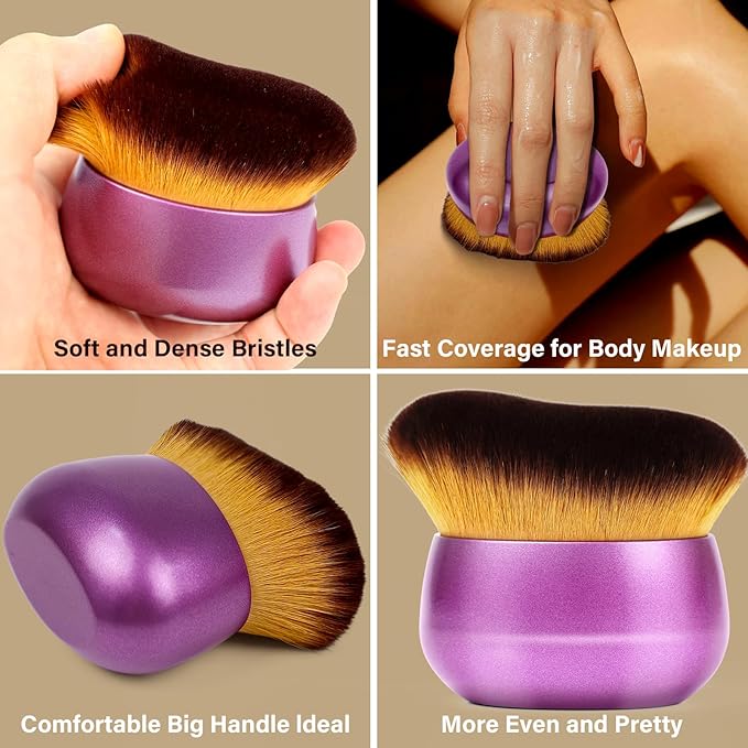 Extra Large Body Makeup Brush For Self Tanner, Leg Makeup &Bronzer Blend,75 mm Wide-headed Kabuki Brush Provides More Even &Pretty Application, Sunscreen Face& Back Makeup Brush, Wet&Dry Use- Purple-VivaGrace Women