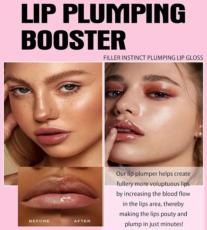 Lip Plumping Booster, Spicy Lip Lipstick, Lifter Gloss, Hydrating, Volumizes & High-Shine Lip Plumping Lip Glass Mirror Lip Glaze Lip Makeup, Plump & Pout Lip Plumper for Women Girls (#02)-VivaGrace Women