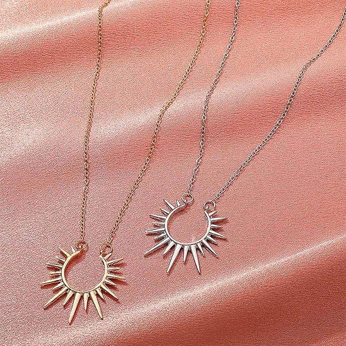 Vintage Sunburst Pendent Necklace Hollow Sunburst Necklace Moonstone Gold Sun Choker Necklace Open Sunburst Necklace Jewelry for Women (Gold)-VivaGrace Women