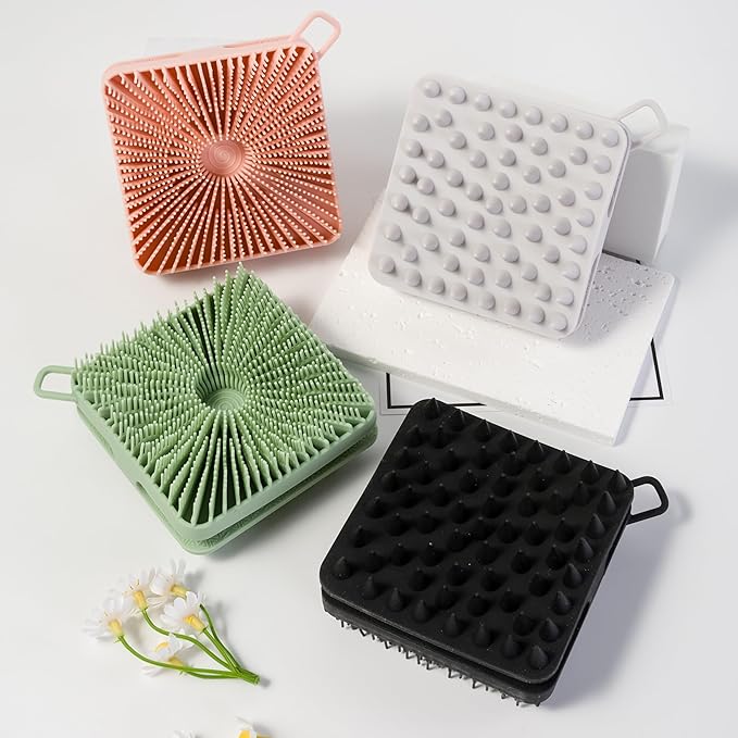 2 PC Silicone Exfoliating Body Scrubber, Silicone Body Shampoo Brush, Soft Silicone Loofah for Sensitive Skin, Shower Silicone Hair Scalp Massager, Easy to Clean, Lather Well(Black&Green)-VivaGrace Women