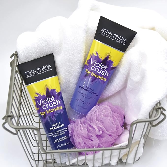 John Frieda Violet Crush Purple Shampoo and Conditioner Set for Blonde Hair, Neutralizes Yellow Tones for Bleached, Blonde, and Platinum Hair, 8.3 Oz, Pack of 2-VivaGrace Women