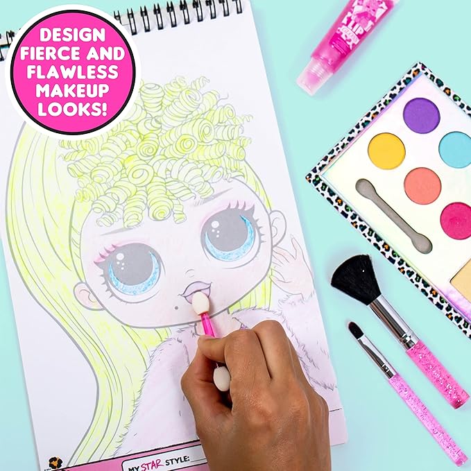 Horizon Group USA LOL OMG Make Up Artist Studio, DIY Craft Kit, Design with Brushes, Crayons & Stickers.Use Stencils to Color in Make-Up.Nail Polish, Decals & Surprise Blind Bags Included-VivaGrace Women