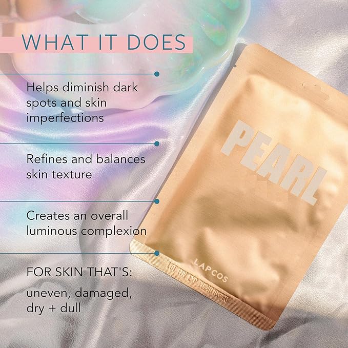 LAPCOS Pearl Sheet Mask, Daily Face Mask with Probiotics to Clarify Skin, Korean Beauty Favorite, 5-Pack-VivaGrace Women