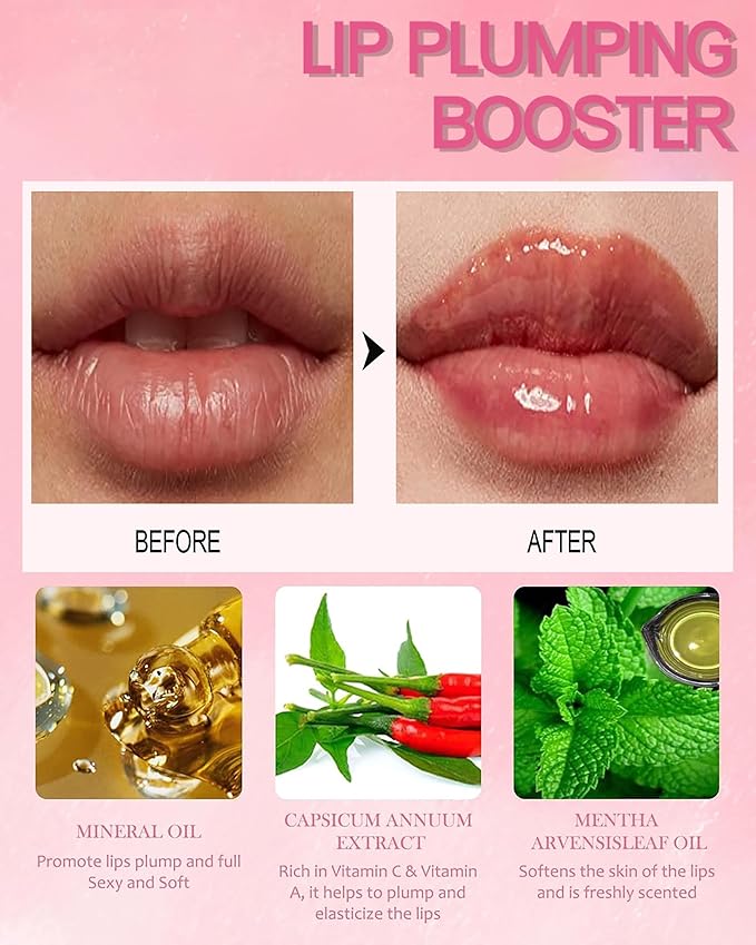 3 Colors Lip Plumping Booster, Spicy Lip Plumper Gloss Lip Oil, Ultra-Hydrating & Nourishing Glossy Finish Fuller Natural Lip Gloss, Plump & Pout Lip Plumper for Women Girls, Set #01,02,03-VivaGrace Women