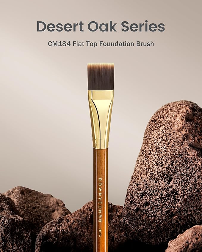 Desert Oak Series Flat Top Foundation Brush - 20mm Ultra-Thin Nylon Bristles for Streak-Free Liquid Foundation, Smooth Buffing & Full Coverage, Bubinga Handle & Brass Ferrule (CM 184)-VivaGrace Women