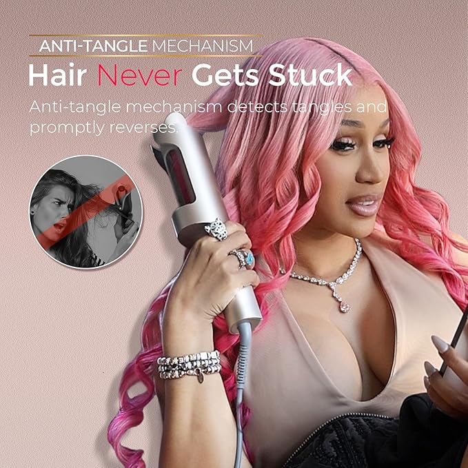 Upgraded Automatic Rotating Curling Iron - TYMO CurlPro Plus Long Barrel Curling Wand for Long Hair, Ceramic Hair Curler for Women, Anti-Scald, Tangle-Free, 600M Ionic, Dual Voltage, Gold, 1 Inch-VivaGrace Women