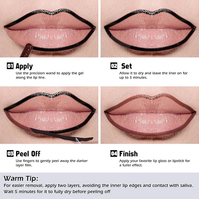 KIMUSE Peel Off Lip Liner Stain, Long Lasting Lip Tint Stain Peel Off, Waterproof, Transfer-Proof, Highly Pigmented Color Peel Off Lip Stain Liner, Matte Finish-VivaGrace Women