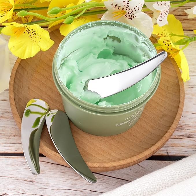 3pcs Mini Metal Makeup Spatula, Reusable Cosmetic Cream Spatulas Spoon, Skincare Scoop Applicator Facial Massage Beauty Tools for Mixing and Sampling Face Eye Cream- Silver-VivaGrace Women