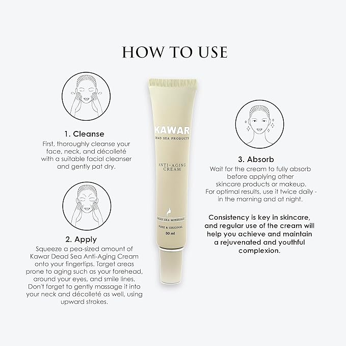 KAWAR Dead Sea Anti-Aging Face & Neck Cream | Hyaluronic Acid, Collagen, Niacinamide | Anti-Wrinkle Moisturizer for Women & Men, 1 oz-VivaGrace Women