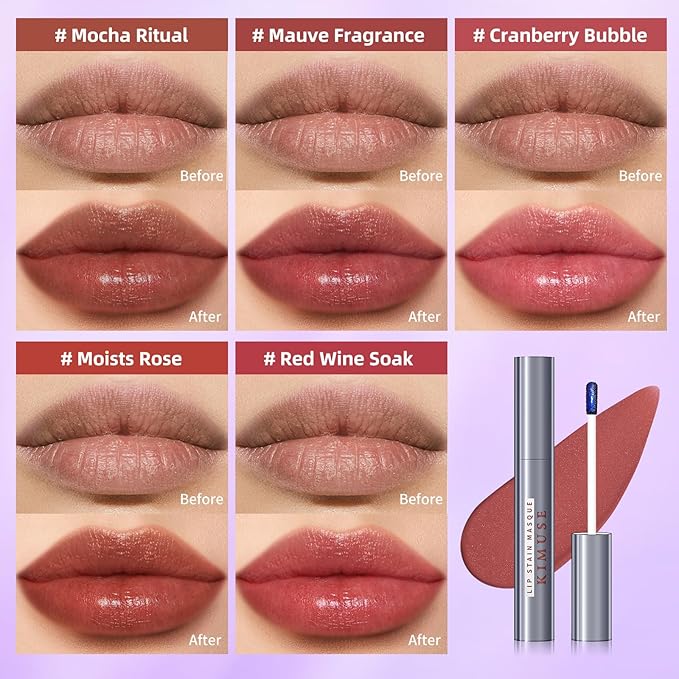 KIMUSE Lip Stain Masque: Peel Off Lip Stain Long Lasting Waterproof 12HR Transfer Proof & Hydrating Tint, Instant Lip Color With Natural Matte Effects, Vegan & Easy To Use-VivaGrace Women