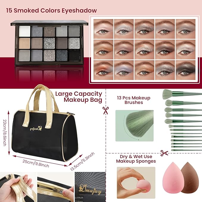 Makeup Kit for Women, Travel Makeup Kit, Makeup Full Kit for Beginners Teens Girls, Makeup Bundle Include 3 Matte & Shimmer Eyeshadow Palettes, Blush Palette, Lip Gloss Set, Concealer-VivaGrace Women